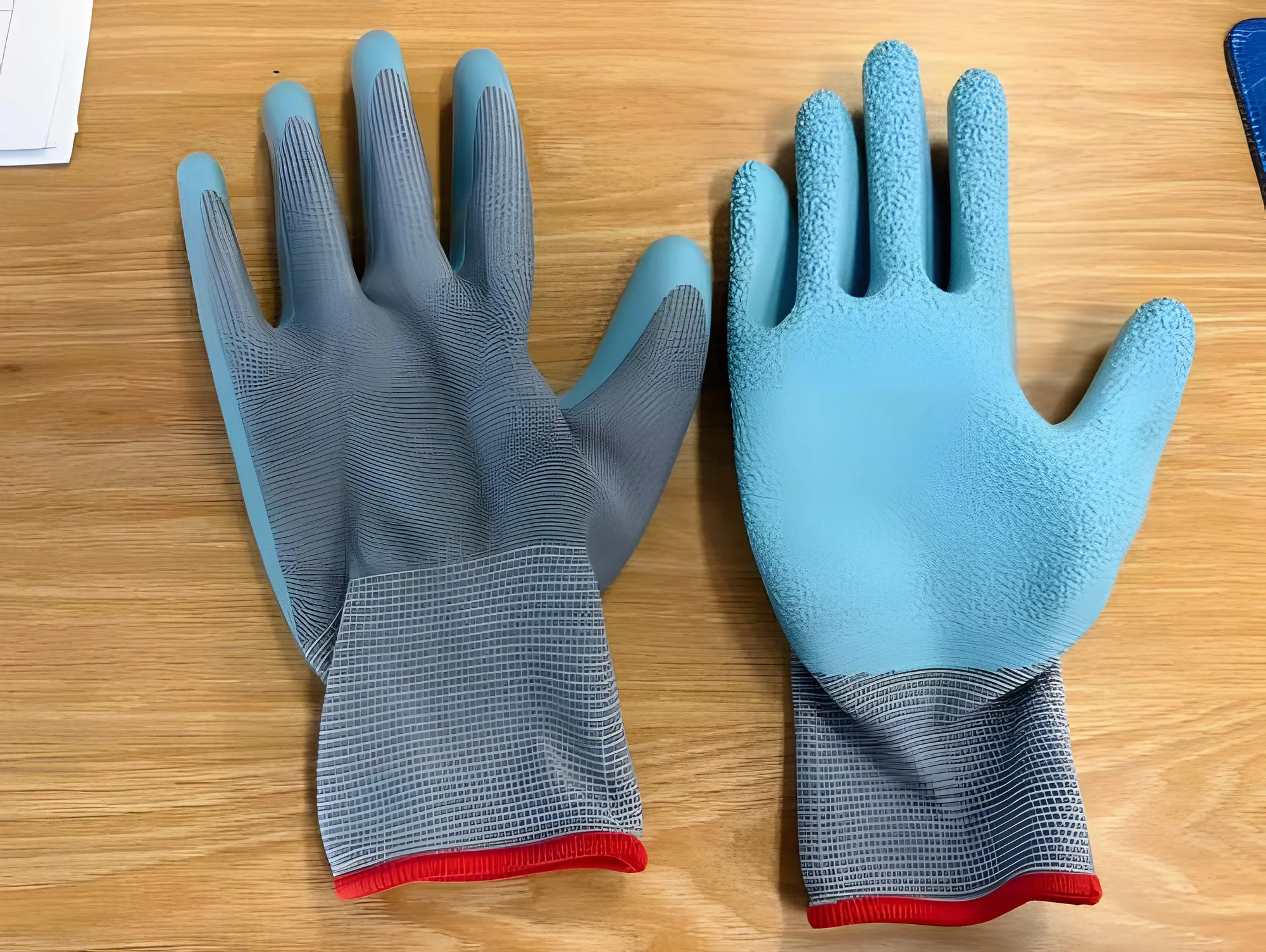 Latex coating, embossed grip · grey and blue