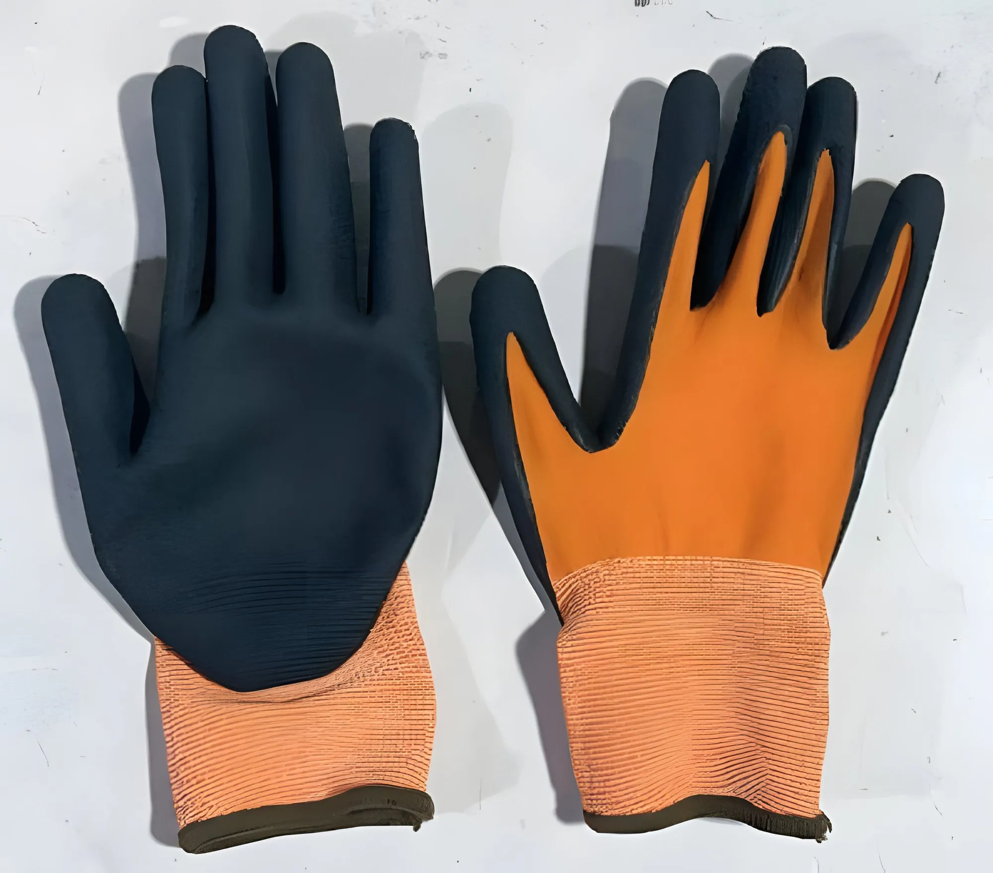 Nitrile micro-foam, stretch liner · orange and black